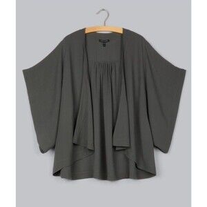 EILEEN FISHER GRAY SILK GEORGETTE CREPE LIGHTWEIGHT OPEN DUSTER JACKET KIMONO M